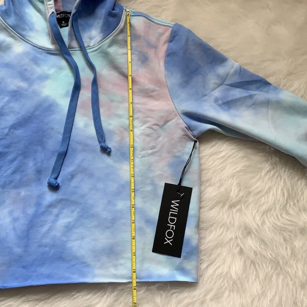 WILDFOX Tie-Dye Blue Pink Hoodie Hooded Cropped Sweatshirt - Picture 8 of 9